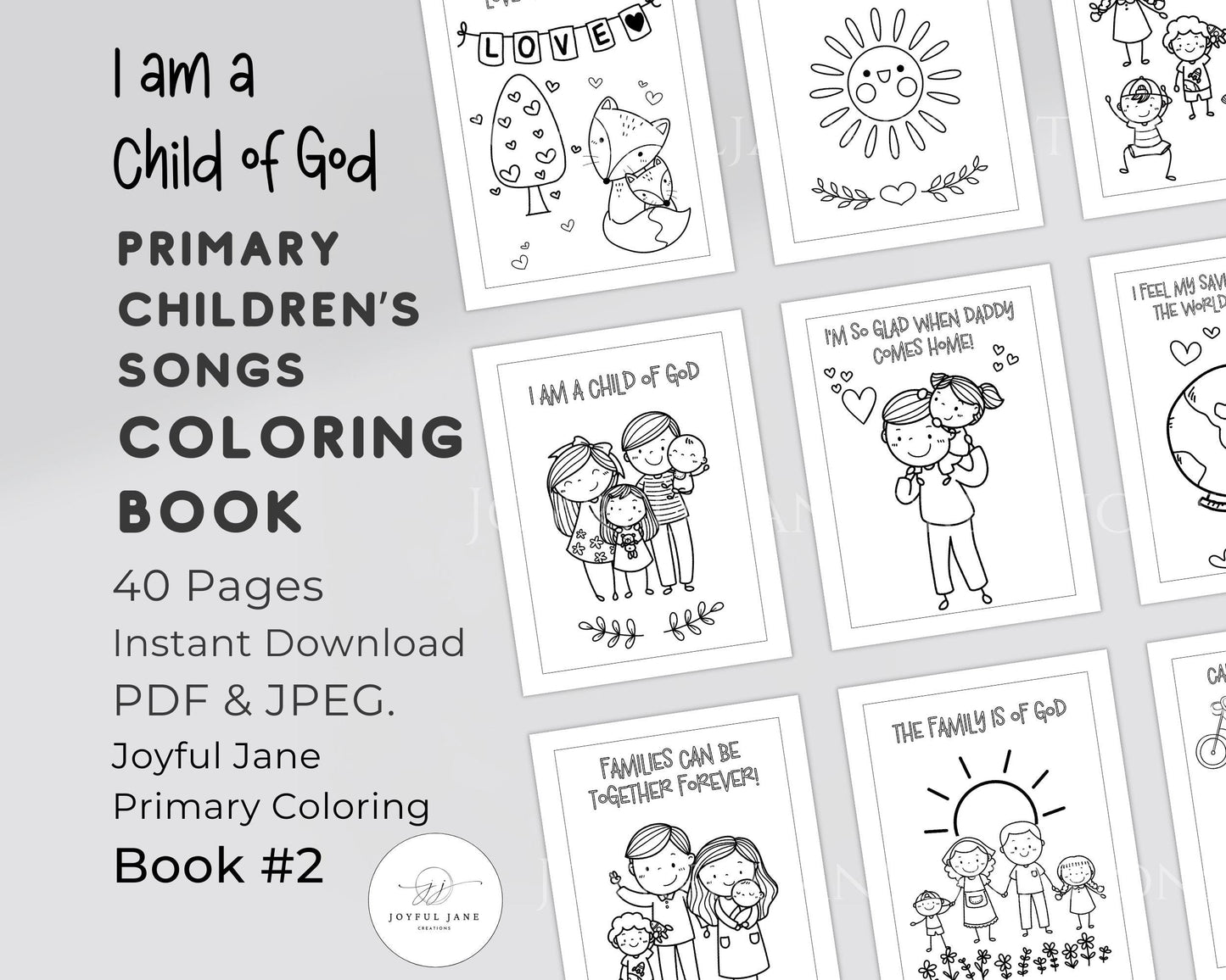 LDS Primary Coloring Book - 40 Pages "I Am a Child of God" & Primary Songs