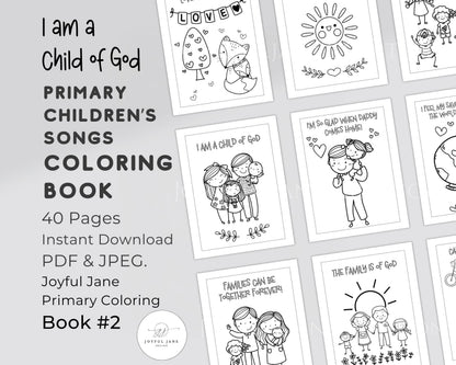 LDS Primary Coloring Book - 40 Pages "I Am a Child of God" & Primary Songs