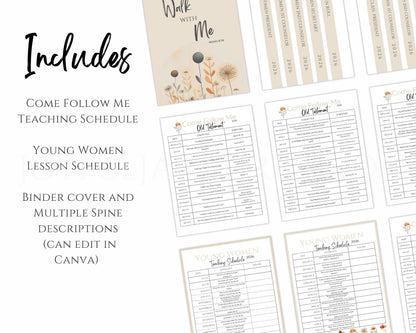 2026 Young Women Presidency Planner - "Walk with Me" Editable LDS Youth Theme Binder