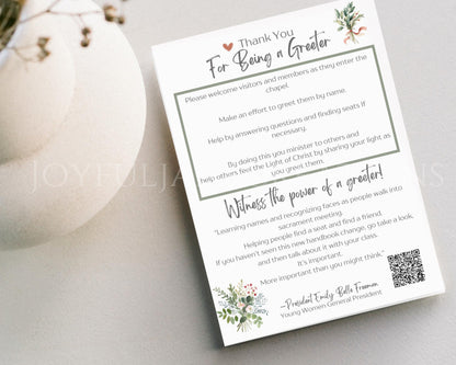 "Young Women Greeter Thank You Handout - LDS Youth Printable"