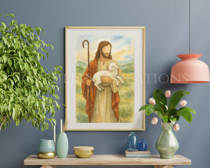 The Good Shepherd - Jesus Christ Printable Wall Art | Christian Watercolor Digital Download
