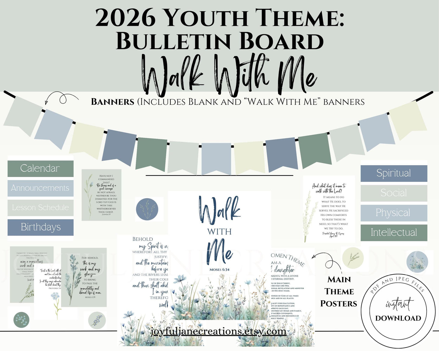 2026 LDS Youth Theme Bulletin Board Kit - "Walk with Me" Complete Digital Package