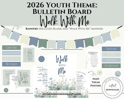 2026 LDS Youth Theme Bulletin Board Kit - "Walk with Me" Complete Digital Package