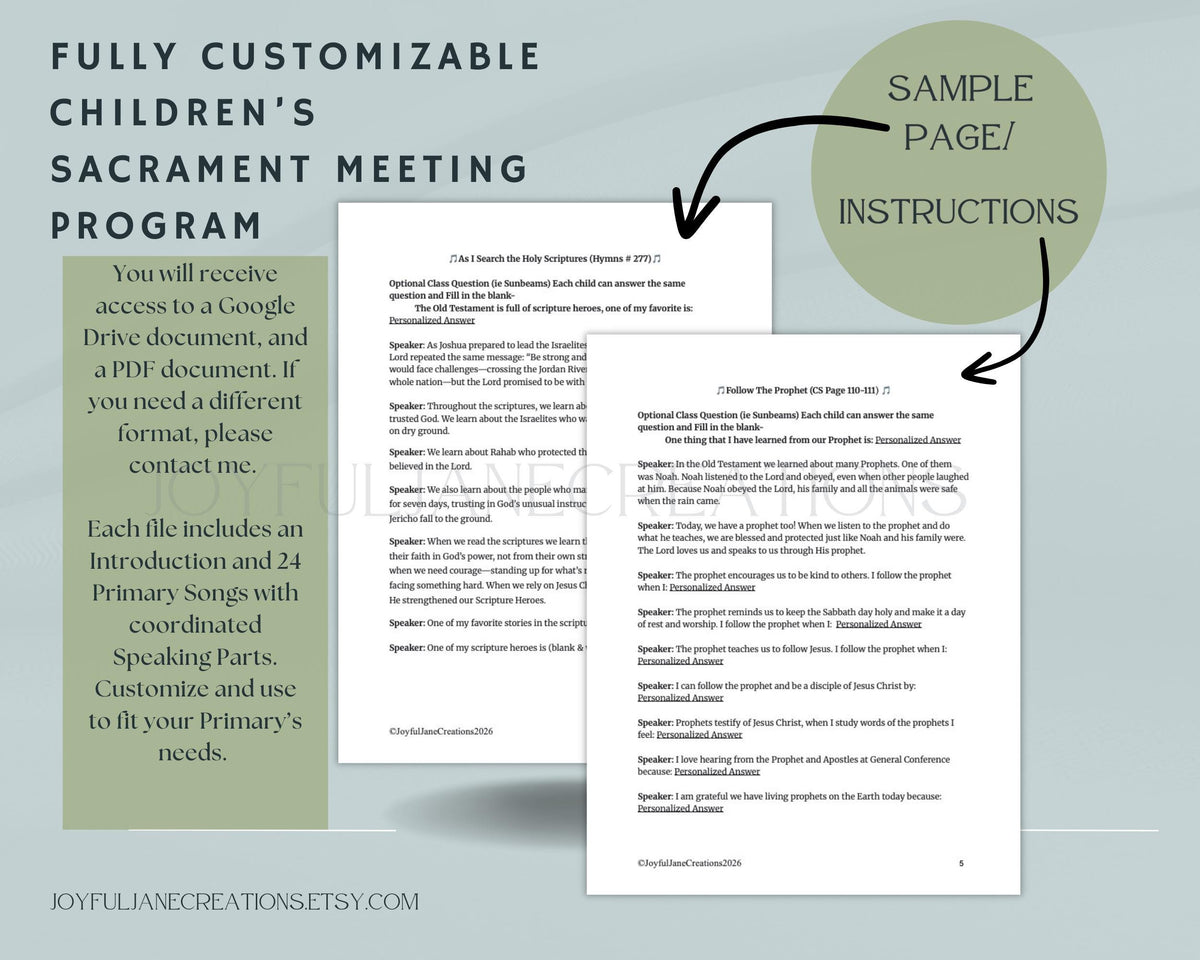 2026 LDS Primary Program Script - Customizable Old Testament Presentat ...