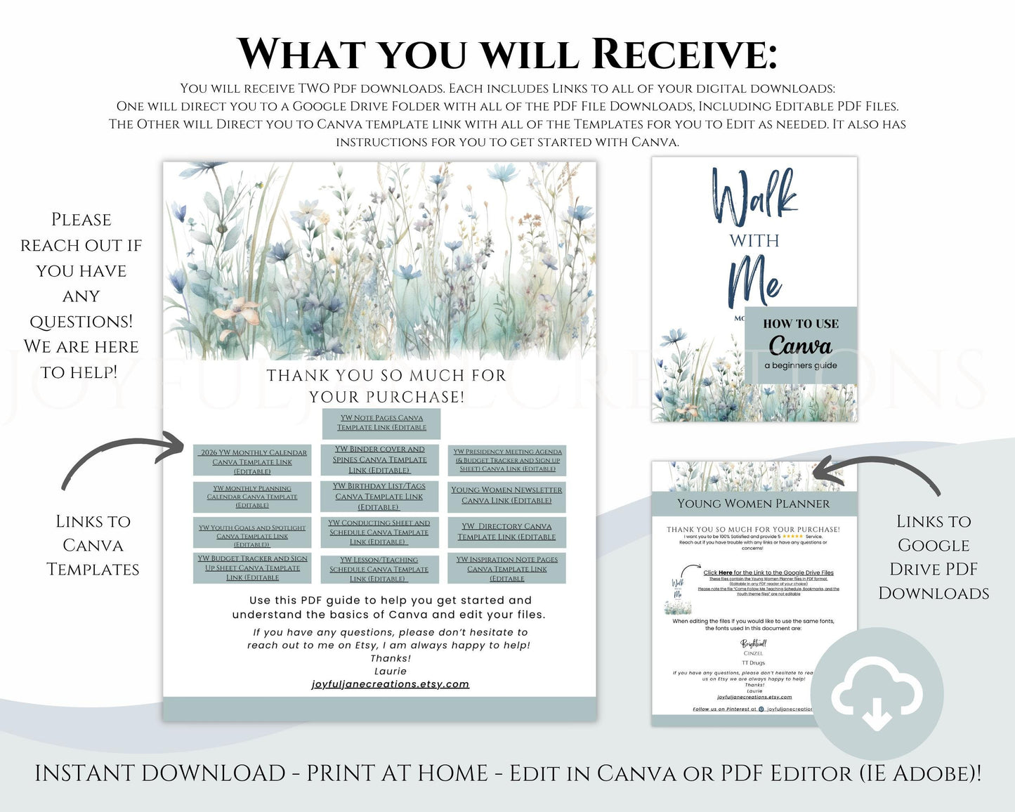 2026 Young Women Presidency Planner - "Walk with Me" Editable LDS Youth Theme Binder