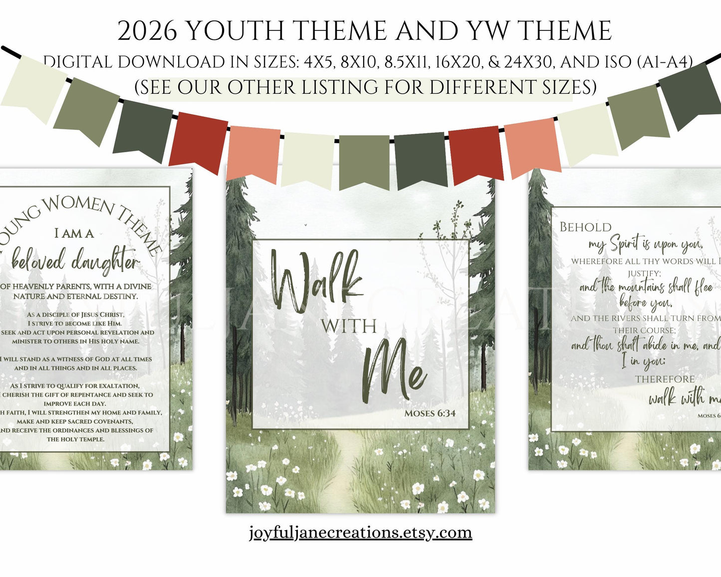 2026 LDS Youth Theme Bulletin Board Kit - "Walk with Me" Complete Digital Package