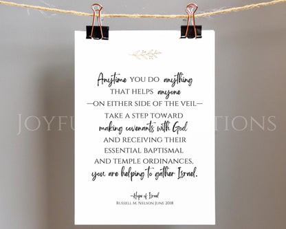 "Hope of Israel" Russell M. Nelson Quote - Gathering Israel Printable with QR Code