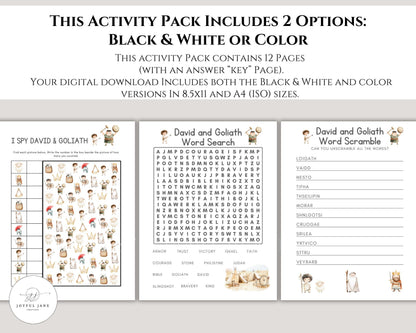 David and Goliath Bible Activity Pack - 12 Printable Pages for Sunday School & Homeschool - Digital Download