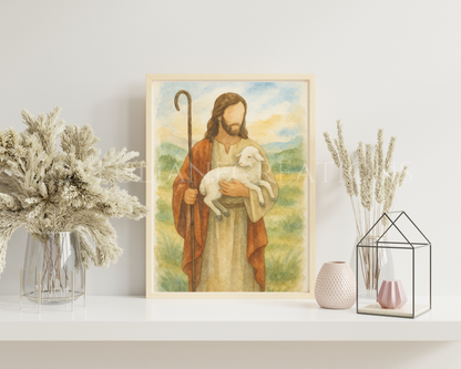 The Good Shepherd - Jesus Christ Printable Wall Art | Christian Watercolor Digital Download