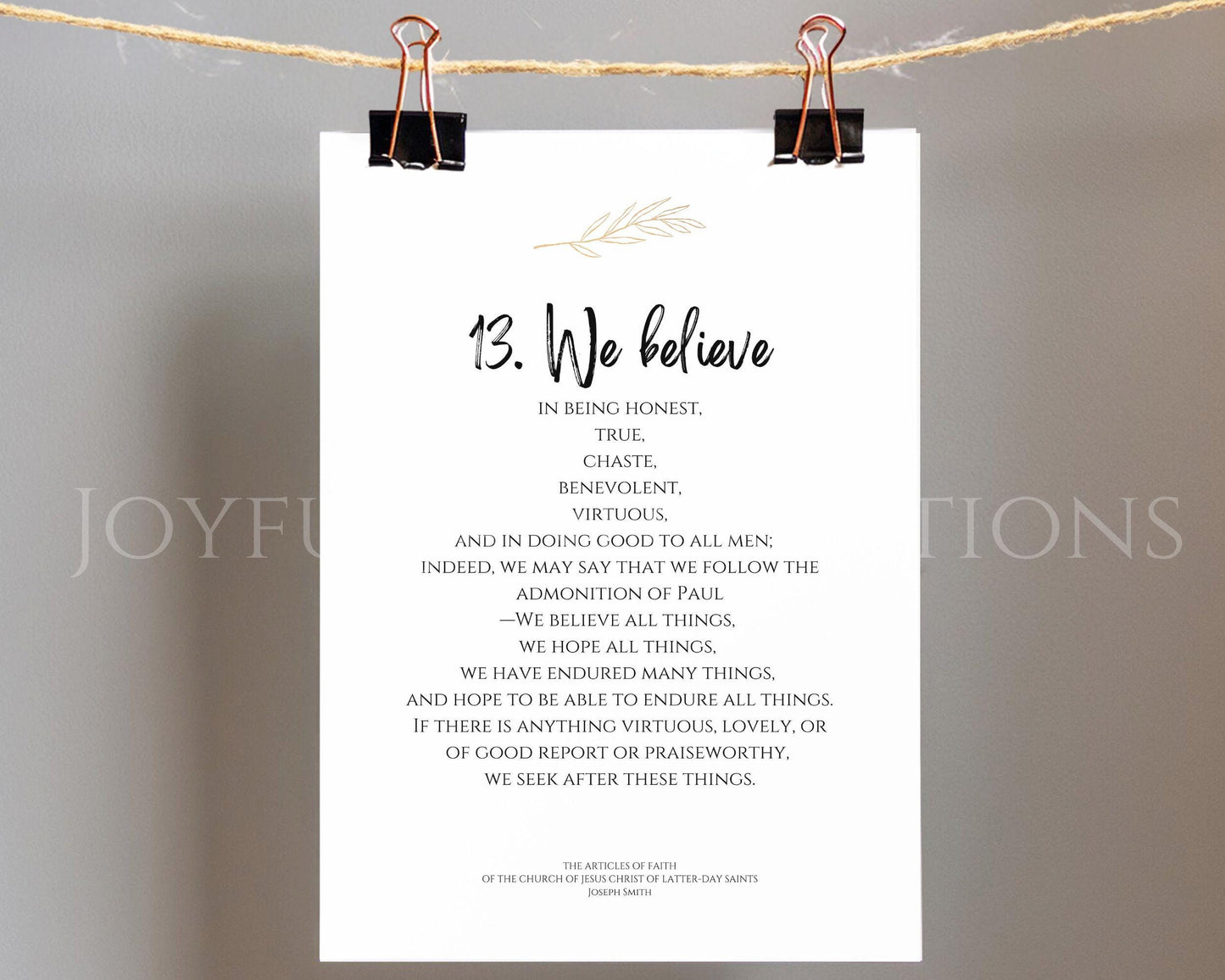 LDS Articles of Faith Printable Posters - 13 Individual Prints for Primary & Home