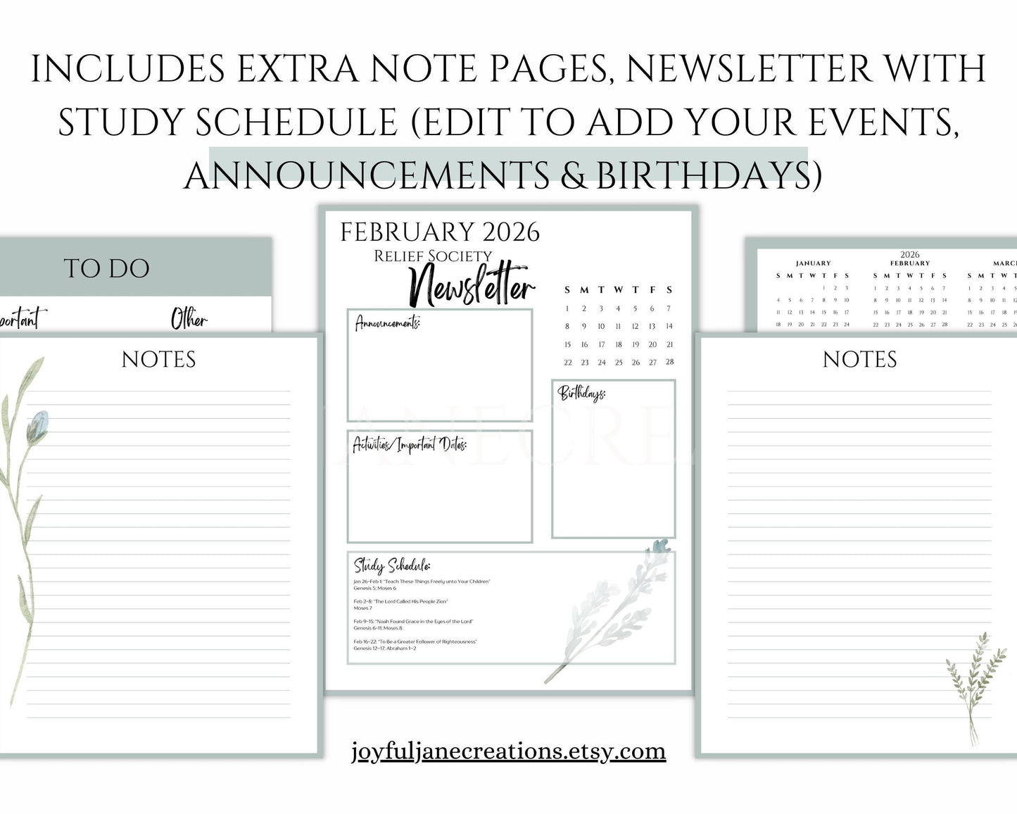 LDS Relief Society Presidency Planner - 2026 Editable Binder with Newsletter & Calendar