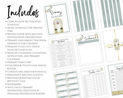 2026 LDS Primary Presidency Planner - Editable Binder with Music Schedule & Calendars