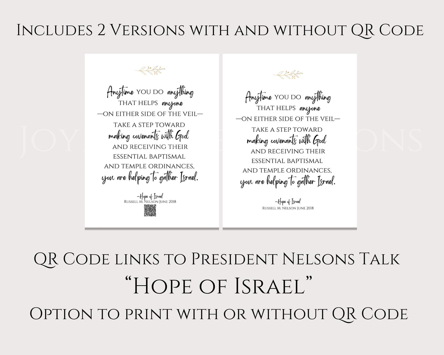 "Hope of Israel" Russell M. Nelson Quote - Gathering Israel Printable with QR Code