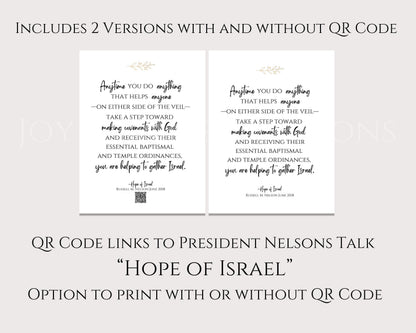 "Hope of Israel" Russell M. Nelson Quote - Gathering Israel Printable with QR Code