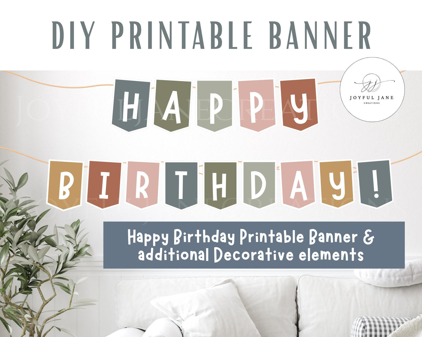 Happy Birthday Banner Printable - DIY Party Decoration Digital Download