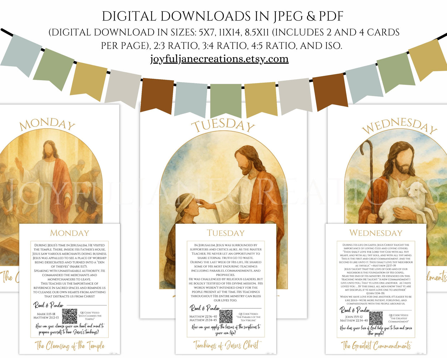 Holy Week Study Cards - Easter Story Printables with QR Code Videos DIGITAL DOWNLOAD