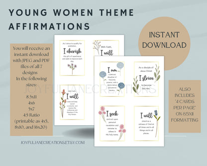 LDS Young Women Theme Affirmation Cards - "I Am a Disciple of Jesus Christ" Printable Set