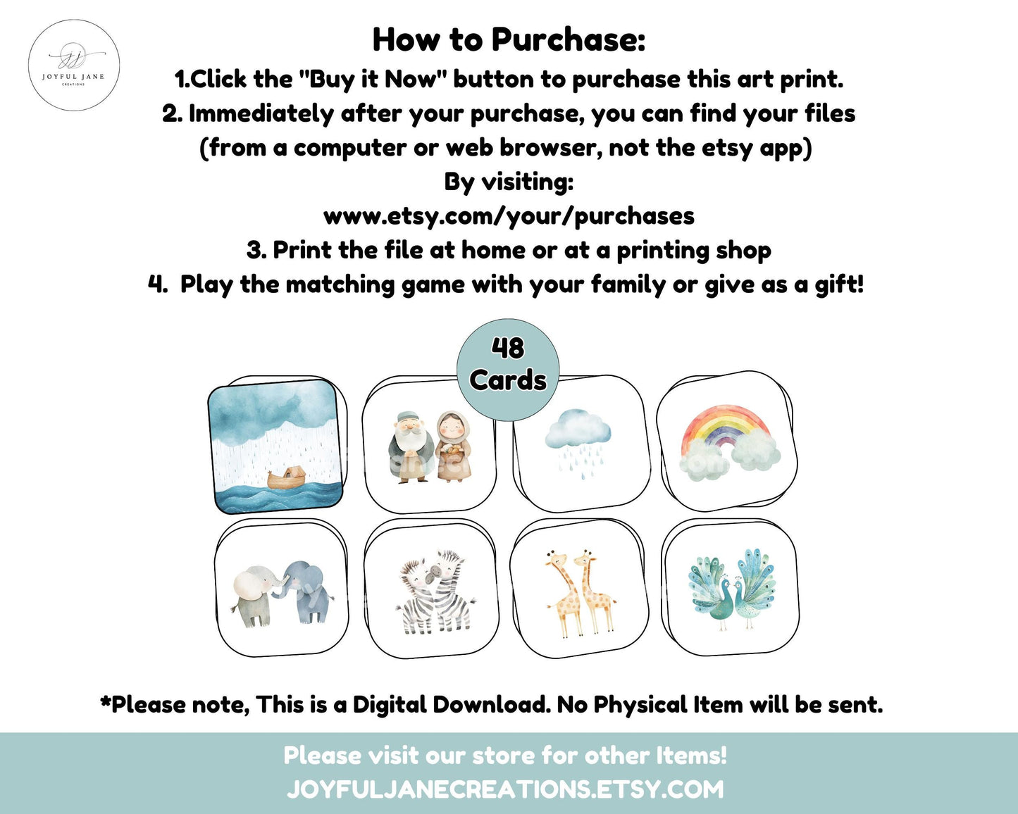 Noah's Ark Memory Match Cards - Bible Activity Printable for Kids & Sunday School - Digital Download