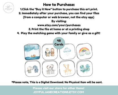 Noah's Ark Memory Match Cards - Bible Activity Printable for Kids & Sunday School - Digital Download