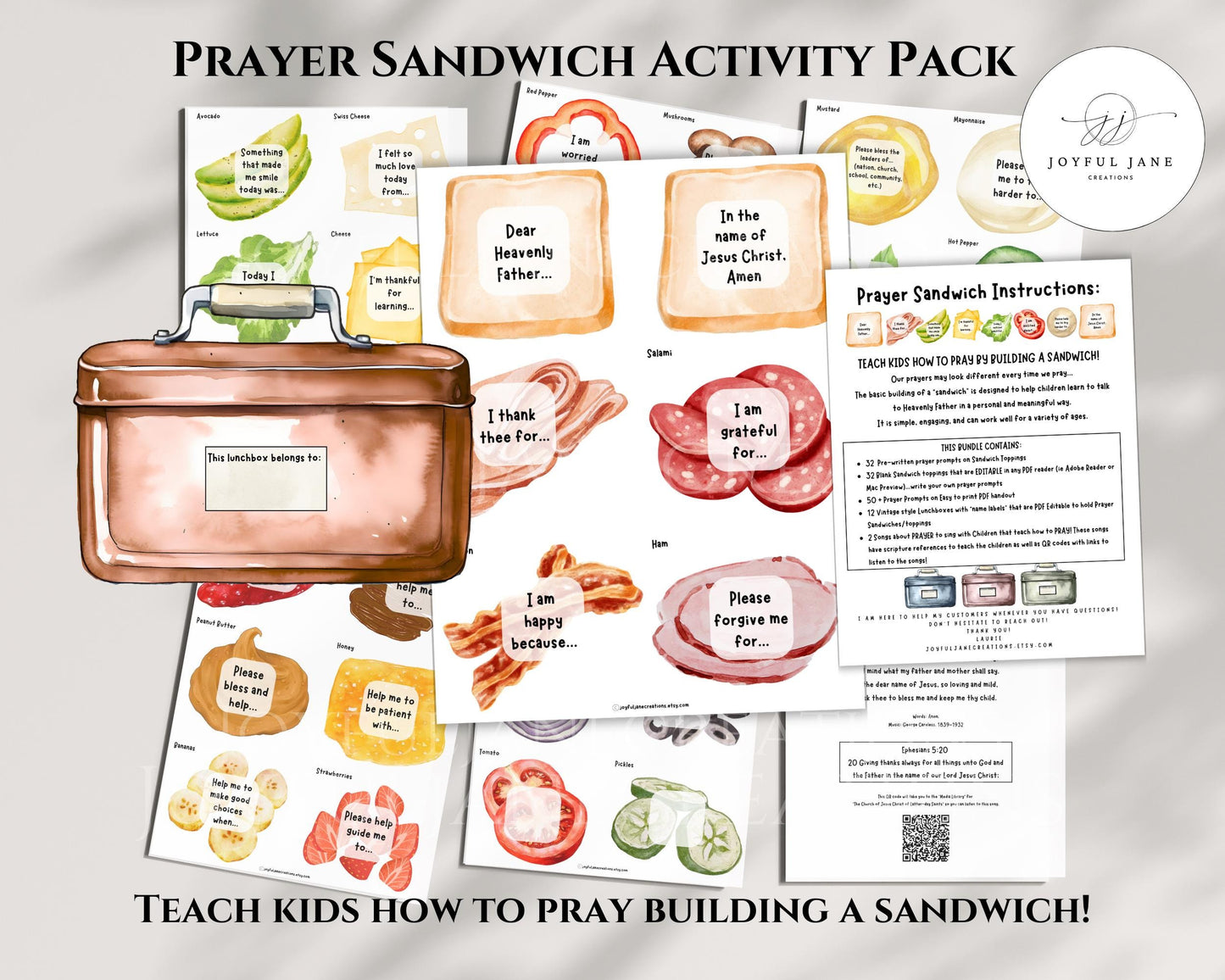 Prayer Sandwich Craft Bundle - Kids Prayer Activity with Editable Prompts