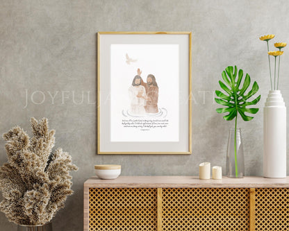 Jesus Baptism Art - Vintage Style Christian Printable for Home & Primary