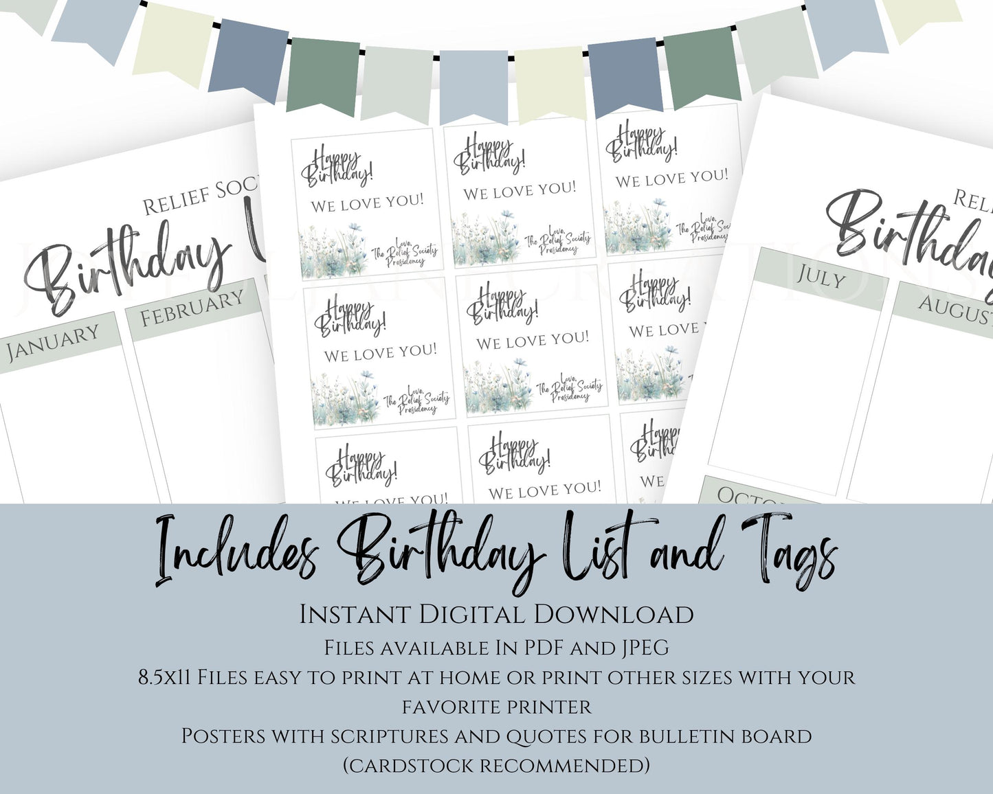 LDS Relief Society Bulletin Board Kit - Editable Banners, Quotes & Birthday Lists