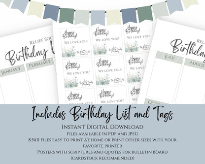LDS Relief Society Bulletin Board Kit - Editable Banners, Quotes & Birthday Lists