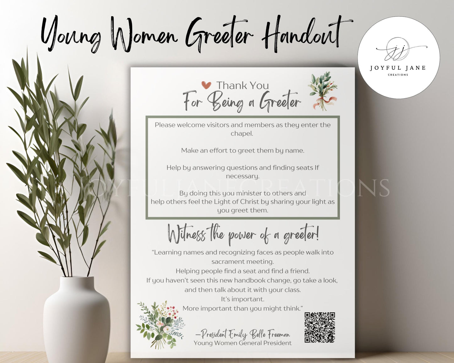 "Young Women Greeter Thank You Handout - LDS Youth Printable"