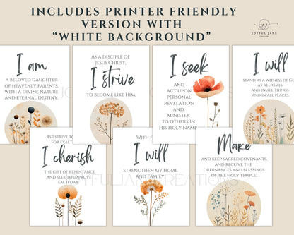 Young Women Theme Affirmation Cards - 7-Card Printable Set - Digital Download