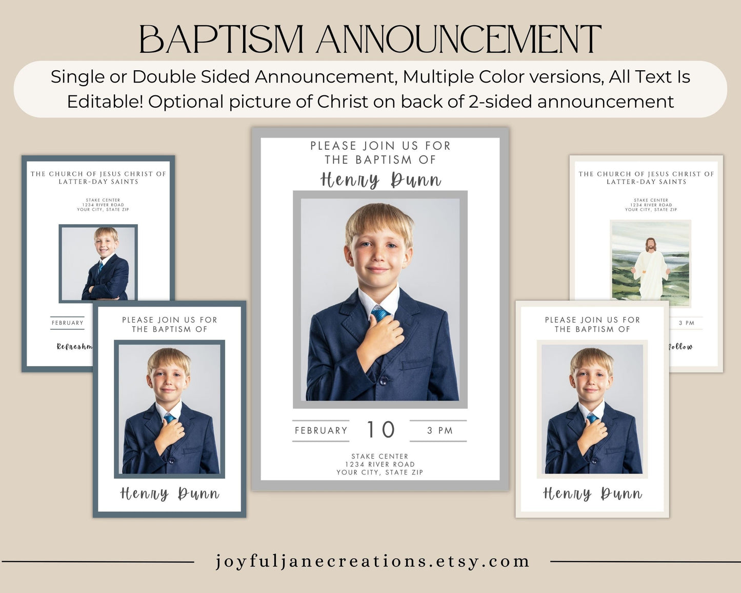 LDS Baptism Kit Bundle - Editable Invitation, Program & Decorations - Neutral Colors