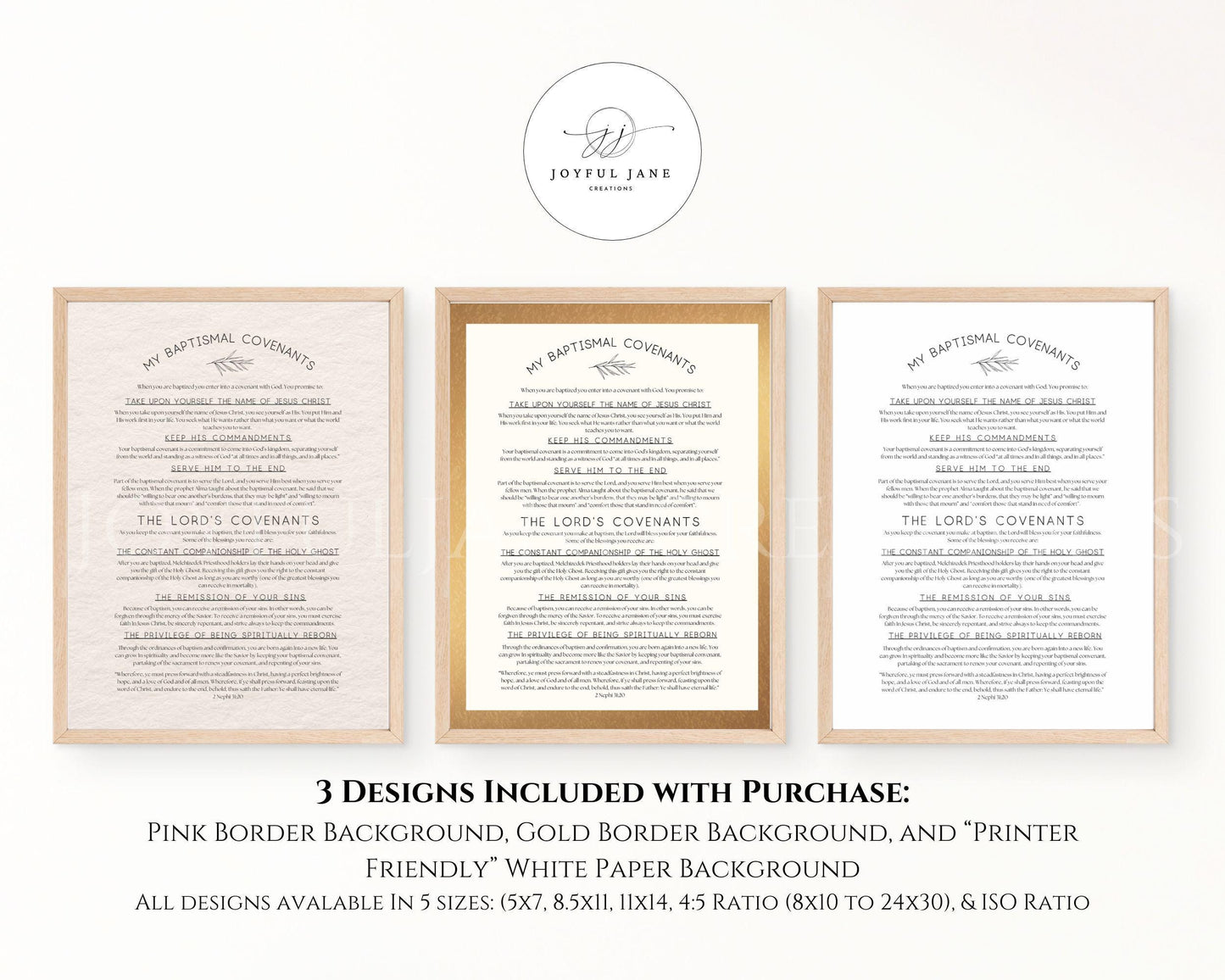 LDS Baptismal Covenants Printable - Baptism Gift with 3 Design Options