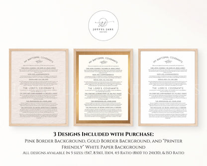 LDS Baptismal Covenants Printable - Baptism Gift with 3 Design Options