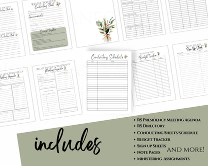 LDS Relief Society Presidency Planner - 2026 Editable Binder with Newsletter & Calendar