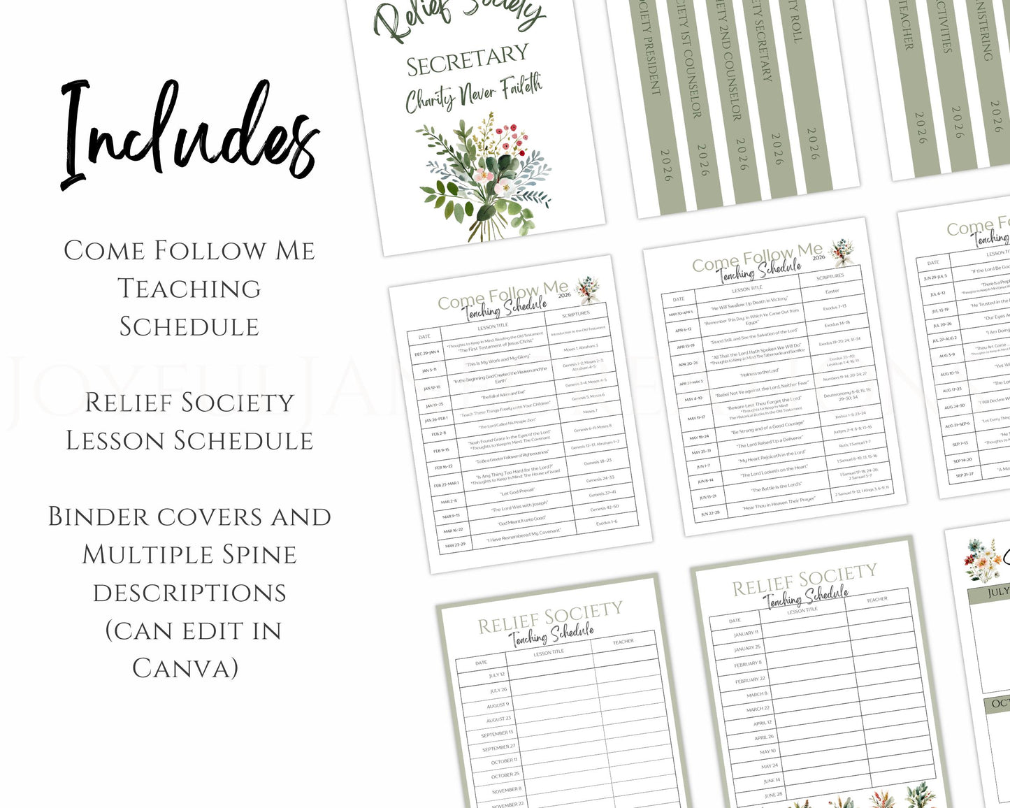 LDS Relief Society Presidency Planner - 2026 Editable Binder with Newsletter & Calendar