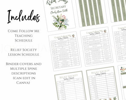 LDS Relief Society Presidency Planner - 2026 Editable Binder with Newsletter & Calendar