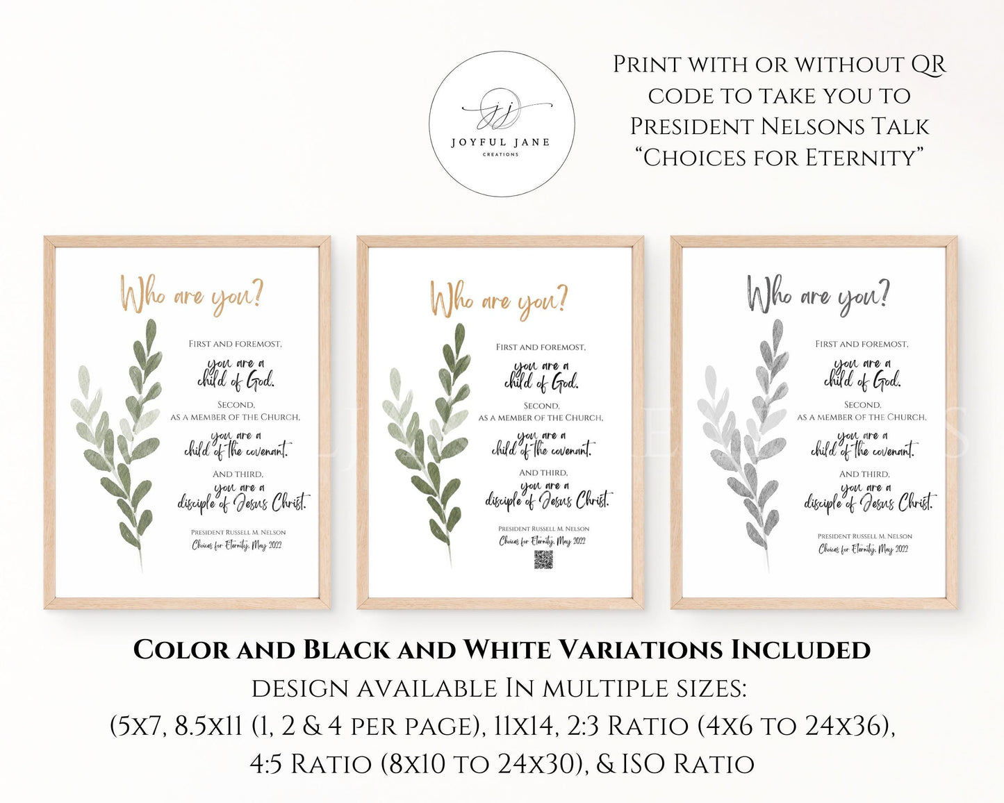President Russell M. Nelson Quote - "Choices for Eternity" 3 Identities Printable - Digital Download