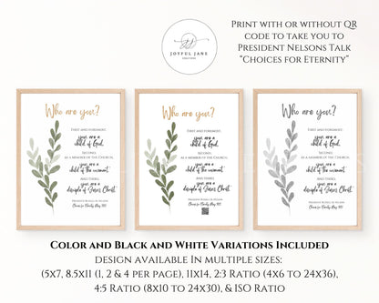 President Russell M. Nelson Quote - "Choices for Eternity" 3 Identities Printable - Digital Download