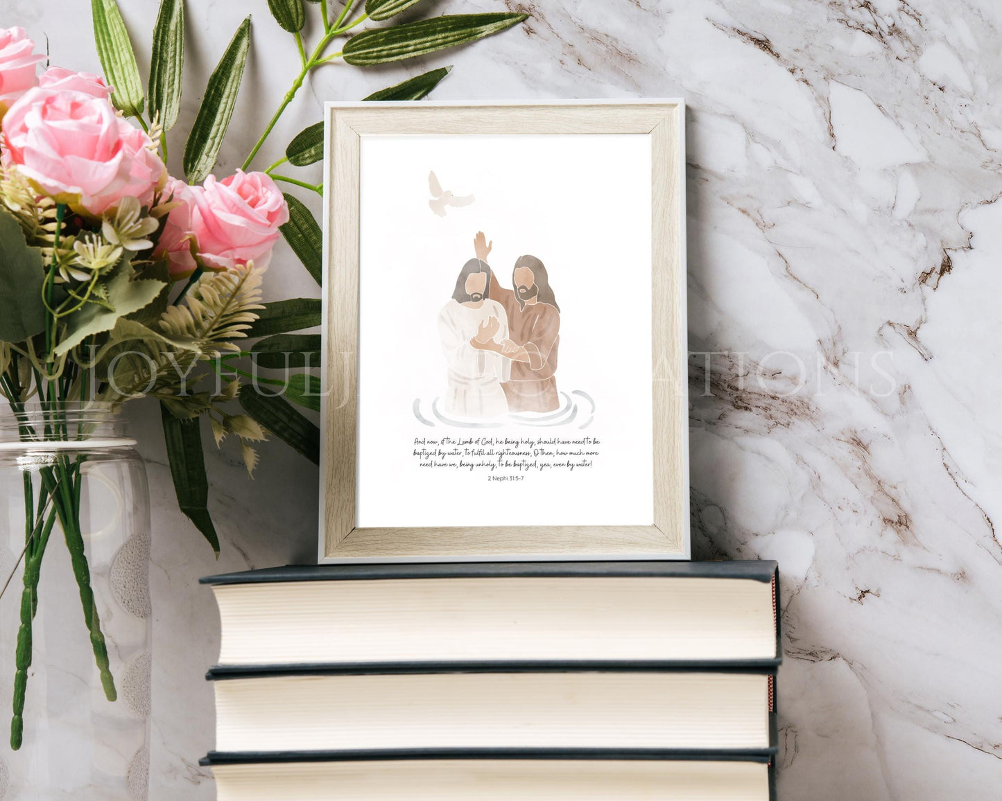 Jesus Baptism Art - Vintage Style Christian Printable for Home & Primary