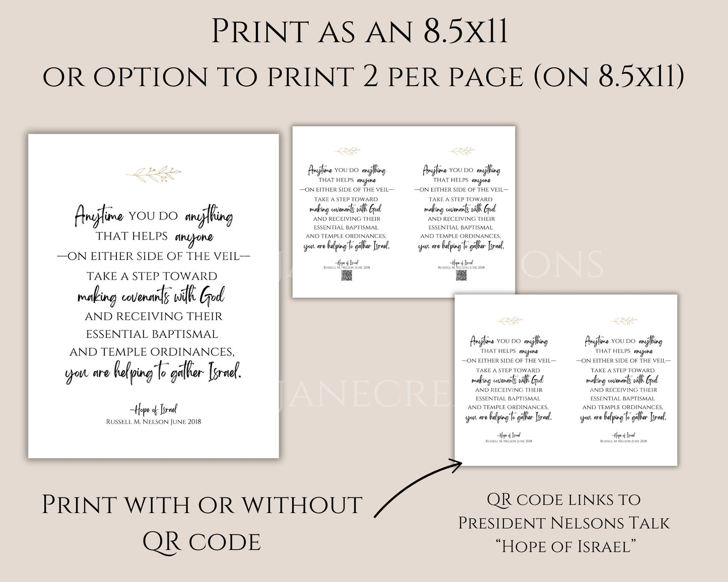 "Hope of Israel" Russell M. Nelson Quote - Gathering Israel Printable with QR Code