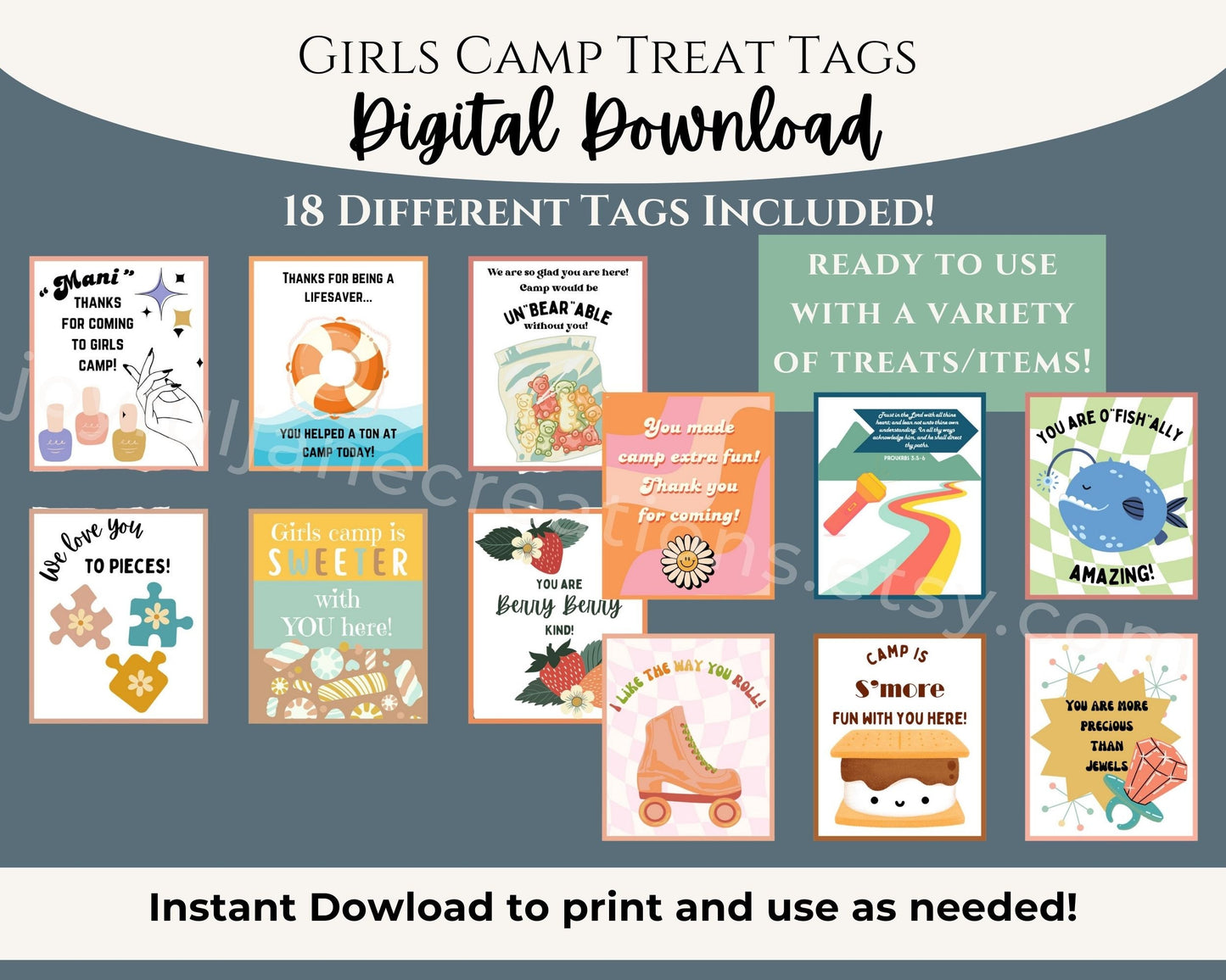LDS Girls Camp Treat Tags - 18 Printable Designs - Digital Download