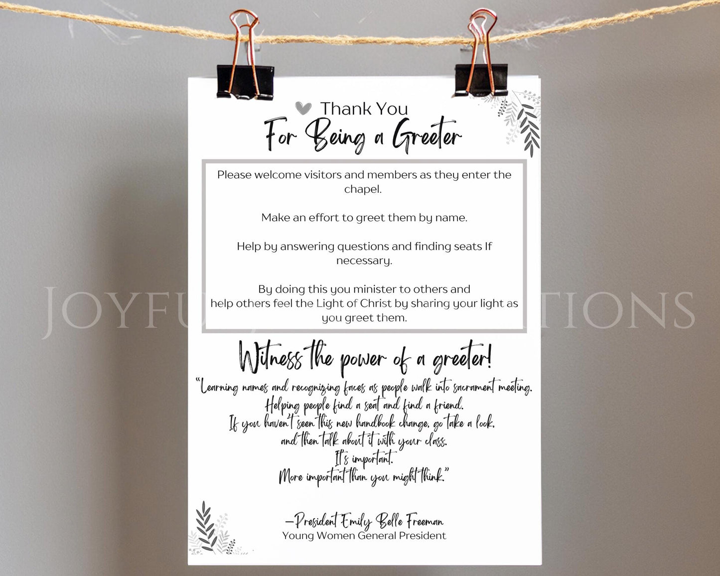 LDS Young Women Greeter Handout - Emily Belle Freeman Message with QR Code - Digital Download