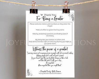LDS Young Women Greeter Handout - Emily Belle Freeman Message with QR Code - Digital Download