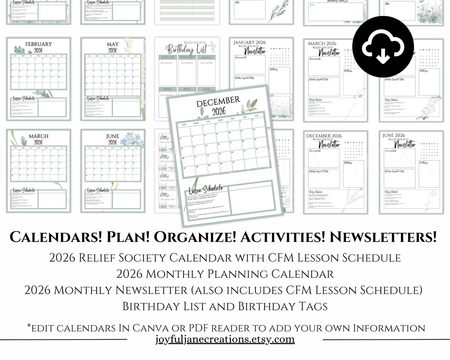 LDS Relief Society Presidency Planner - 2026 Editable Binder with Newsletter & Calendar