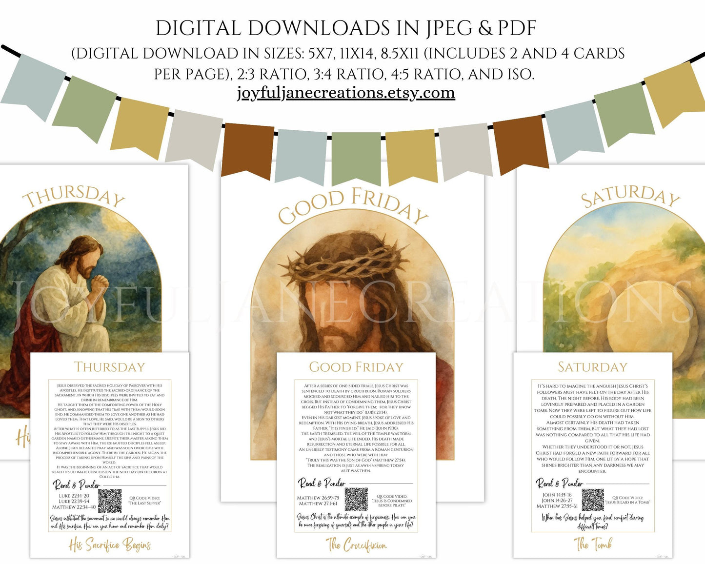 Holy Week Study Cards - Easter Story Printables with QR Code Videos DIGITAL DOWNLOAD