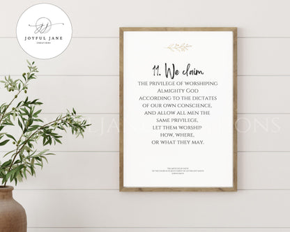 LDS Articles of Faith Printable Posters - 13 Individual Prints for Primary & Home