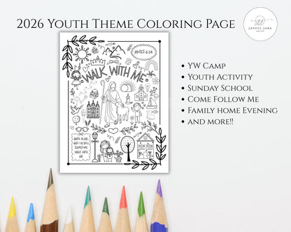 2026 LDS Youth Theme Coloring Page - "Walk with Me" Moses 6:34