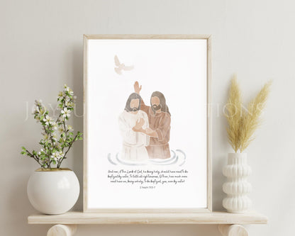 Jesus Baptism Art - Vintage Style Christian Printable for Home & Primary