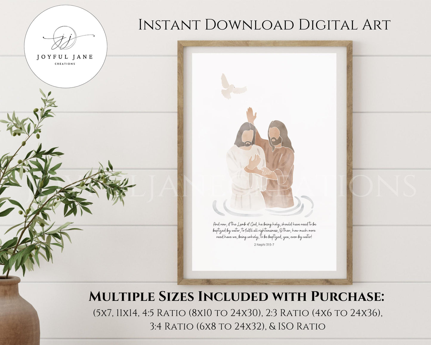 Jesus Baptism Art - Vintage Style Christian Printable for Home & Primary