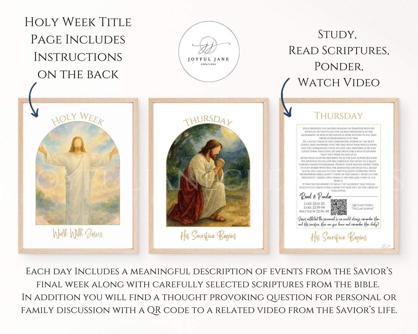 Holy Week Study Cards - Easter Story Printables with QR Code Videos DIGITAL DOWNLOAD