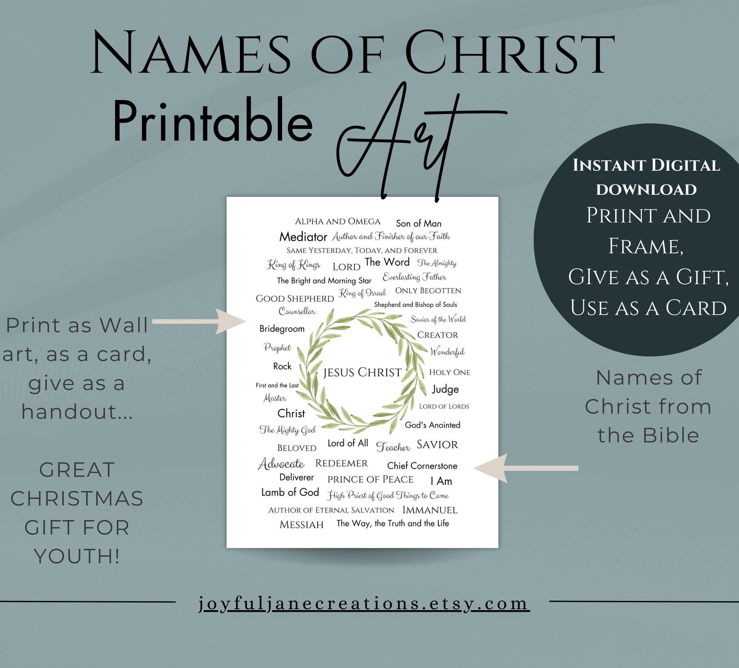 Names of Christ Printable - Christian Wall Art & Christmas Gift